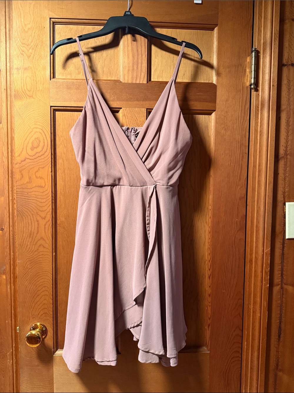 Windsor Women’s Dusty Rose Wrap-Front Spaghetti Strap Flowy Skater Dress